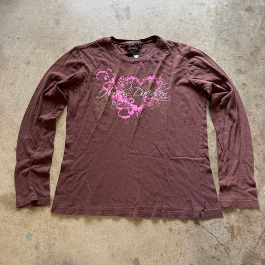 (XL) Harley Davidson brown heart long sleeve