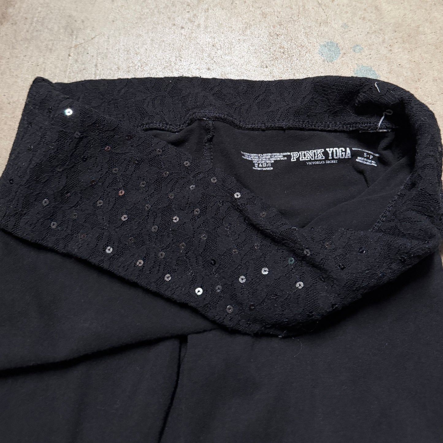 (S/P) ladies Victoria’s Secret pink lace bedazzled fold over leggings