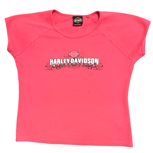 (L) 2005 daytona hot pink harley davidson baby tee