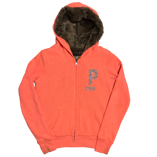 (XS) victoria's secret pink faux fur lined jacket