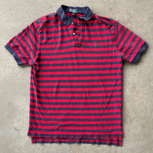 (L) Polo red navy striped shirt