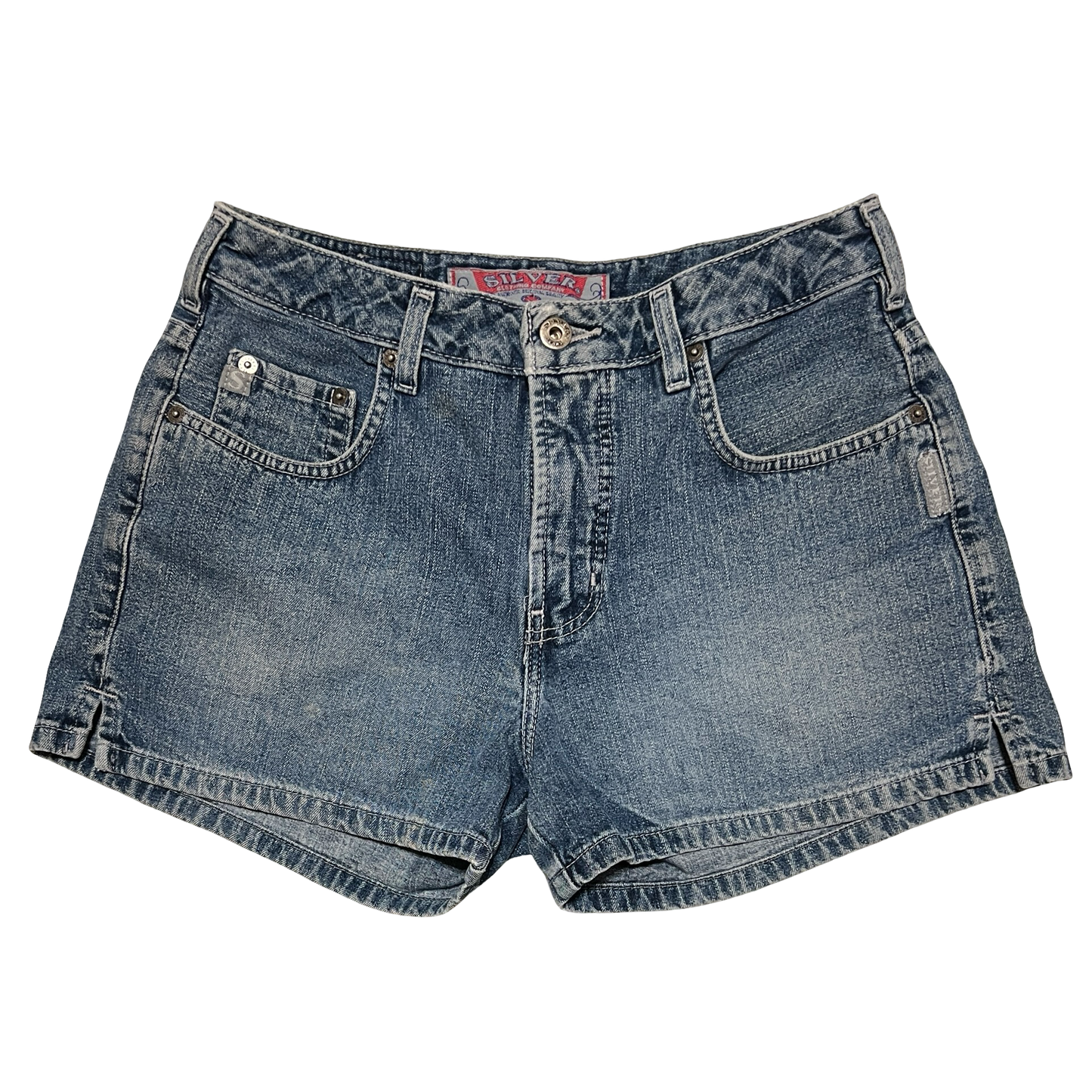 (29) silver jeans denim mini shorts