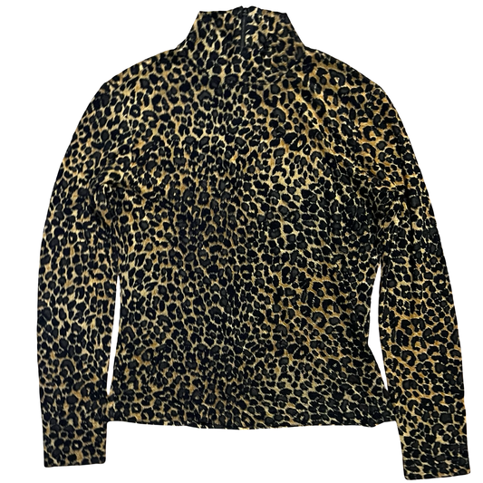 (S) french curve sheer cheetah turtle neck