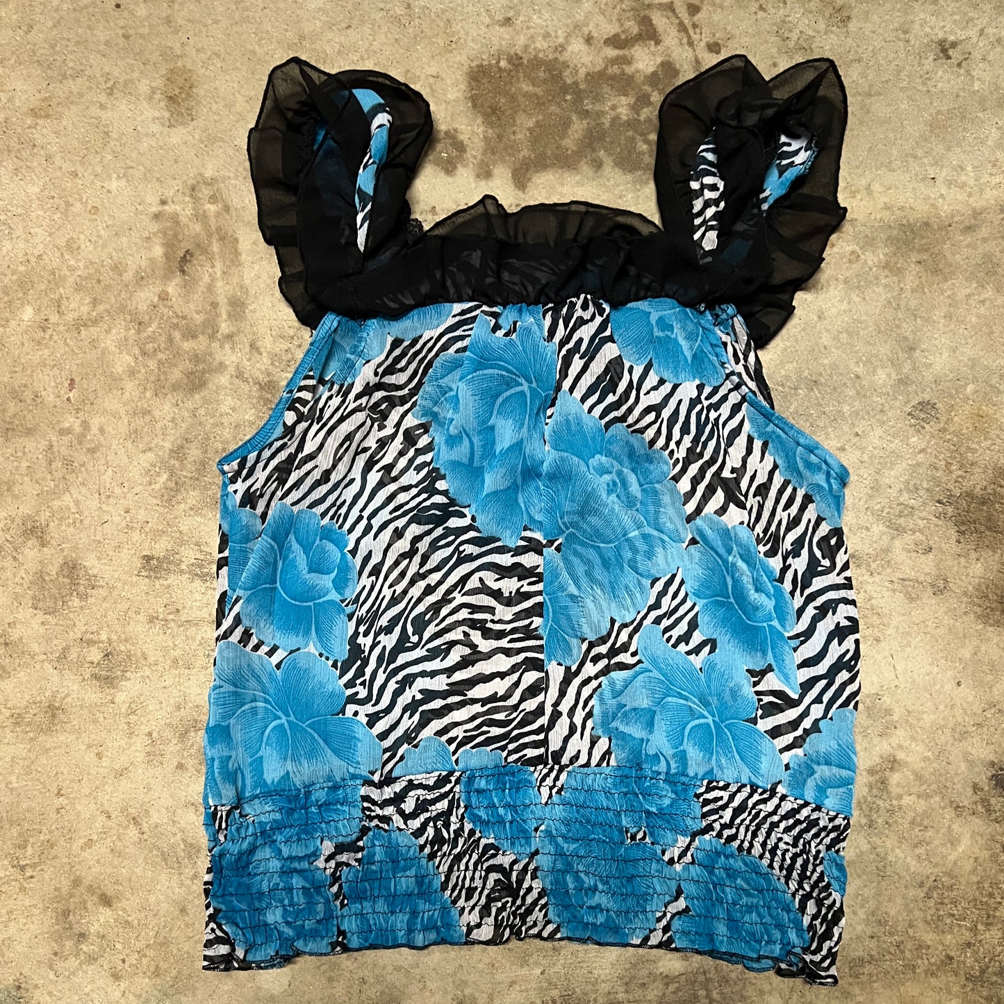 (L) dizzy lizzy sheer zebra floral top