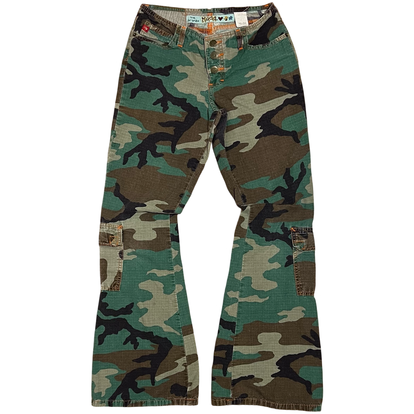 (3) mudd jeans camo flare pants