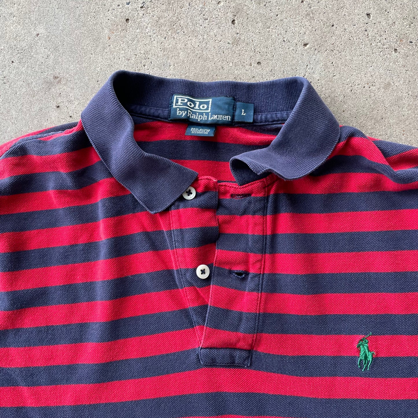 (L) Polo red navy striped shirt