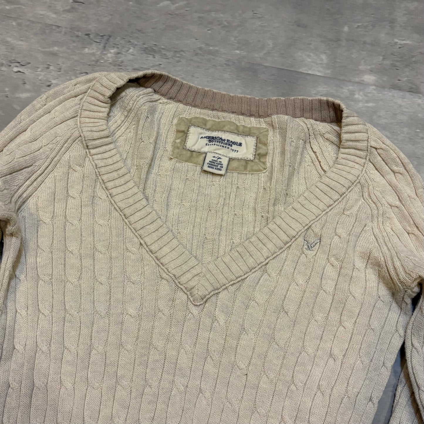 (S) ladies American eagle cream cable knit sweater long sleeve