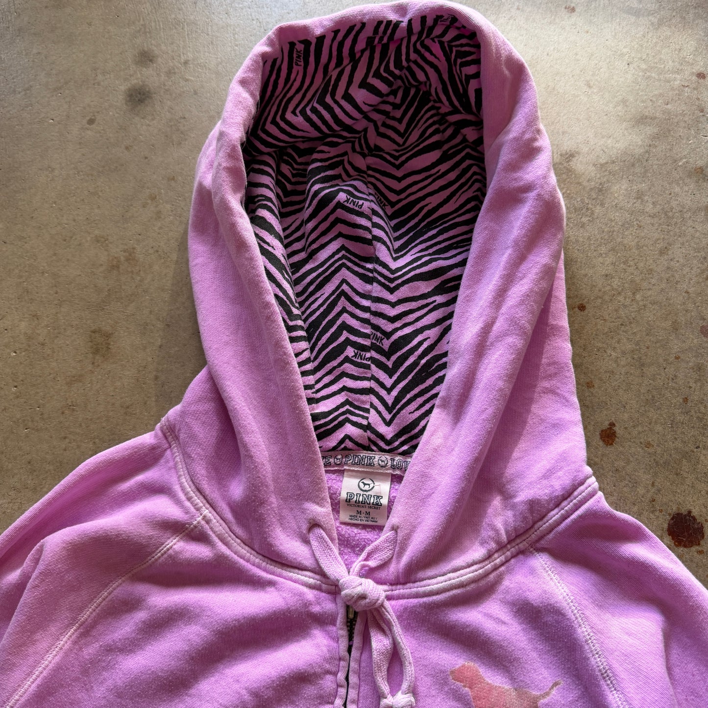 (M) ladies Victoria’s Secret pink zebra hood zip up