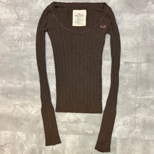 (S) ladies Hollister brown ribbed fitted sweater