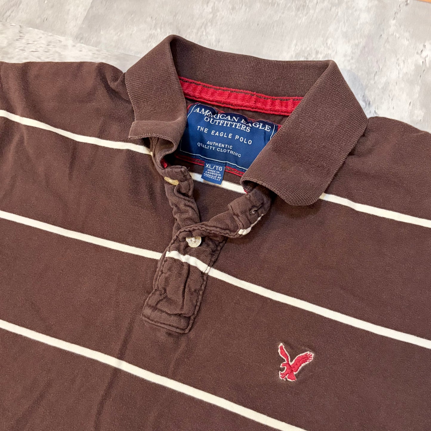 (XL) American eagle brown striped polo tee