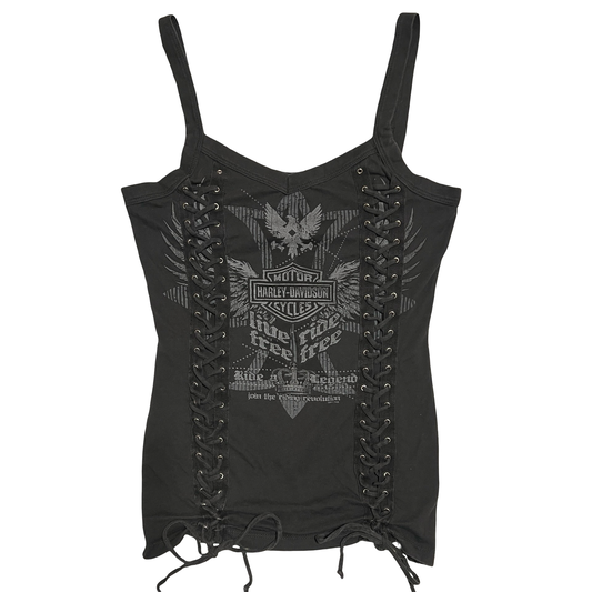 (M) 2011 harley davdison lace-up tank top