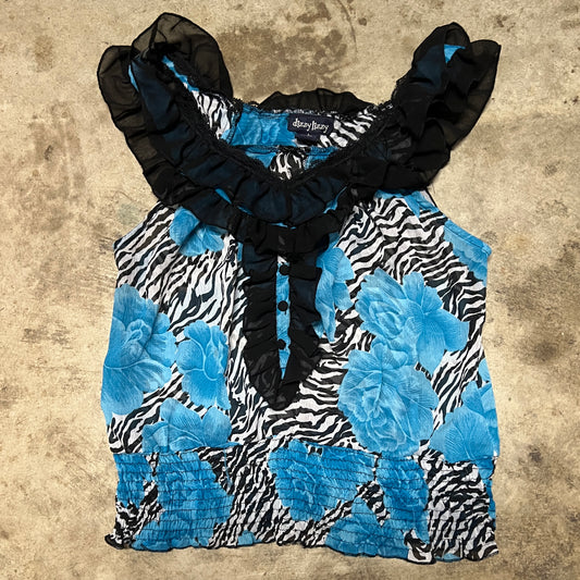 (L) dizzy lizzy sheer zebra floral top