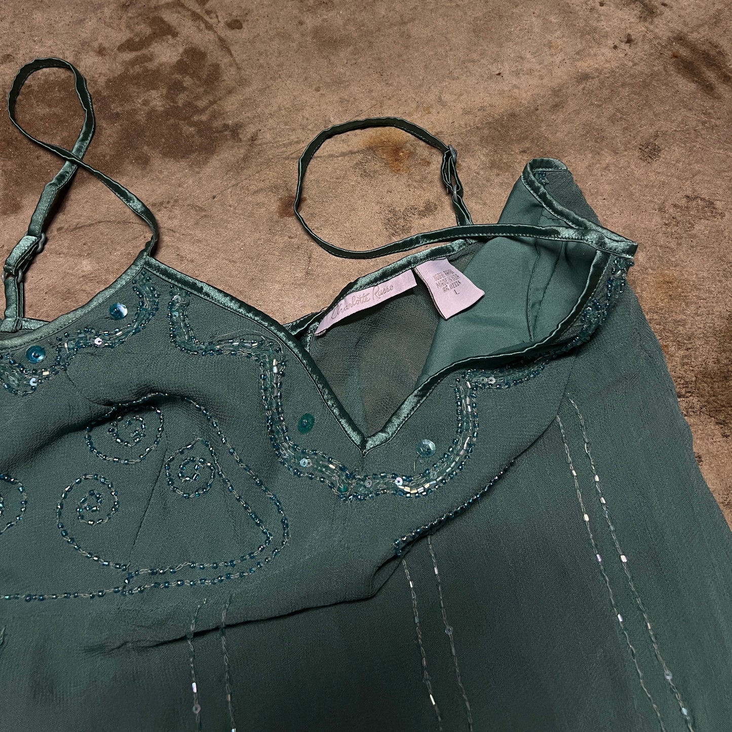 (L) Charlotte Russe semi sheer beaded top