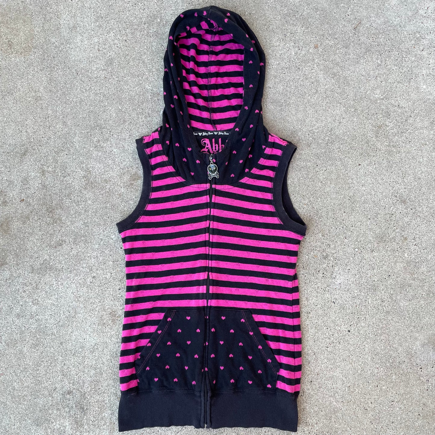 (L) Abbey Dawn pink striped sleeveless hoodie vest