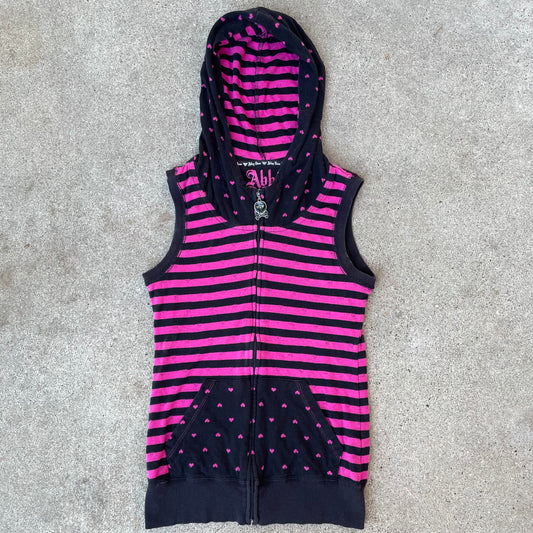(L) Abbey Dawn pink striped sleeveless hoodie vest