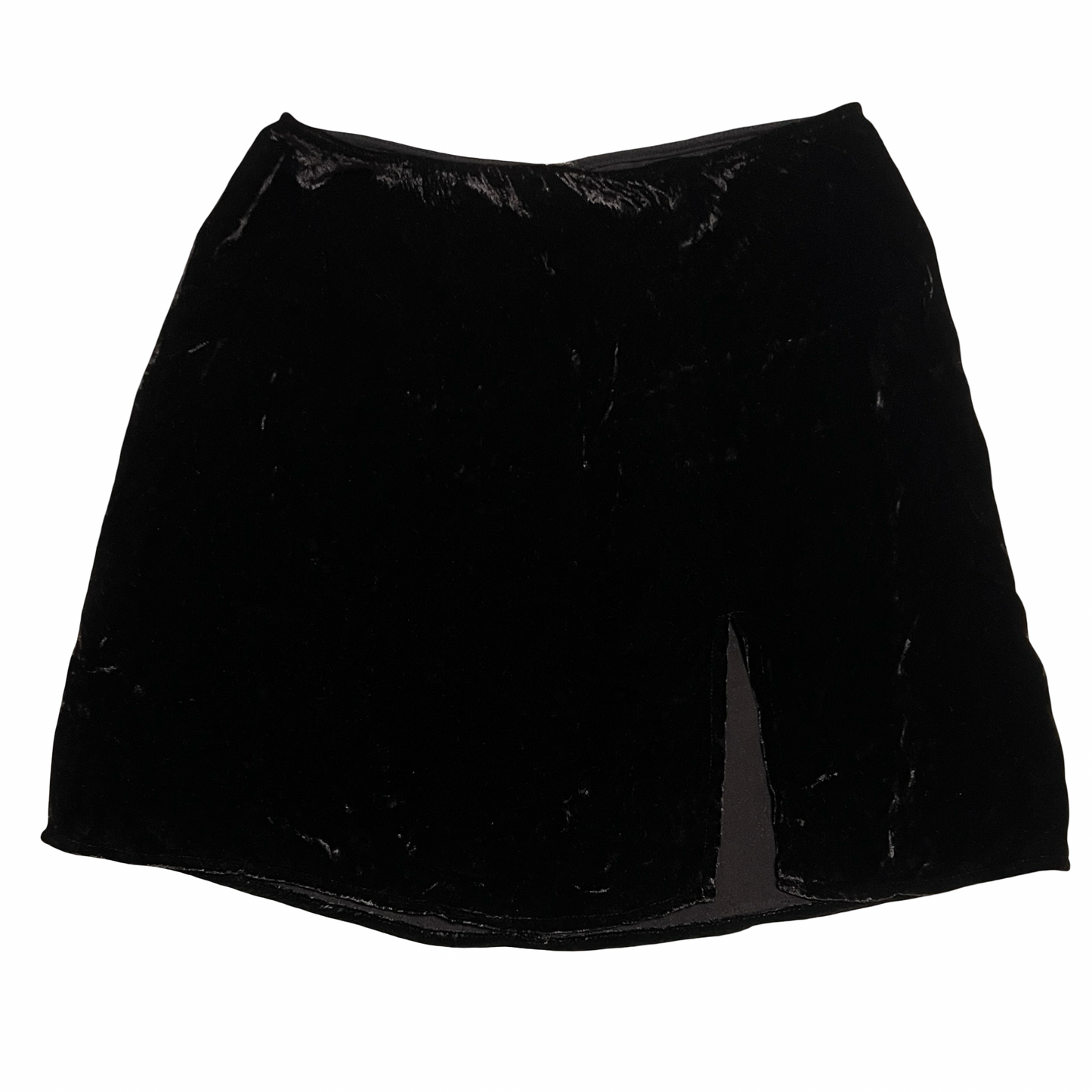 (4) reformation black velvet mini skirt