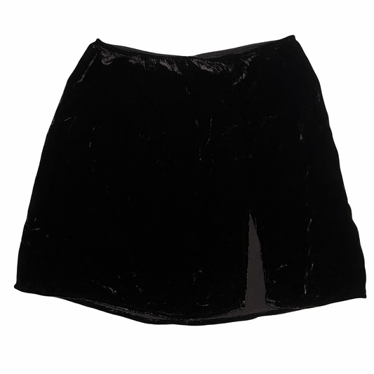 (4) reformation black velvet mini skirt