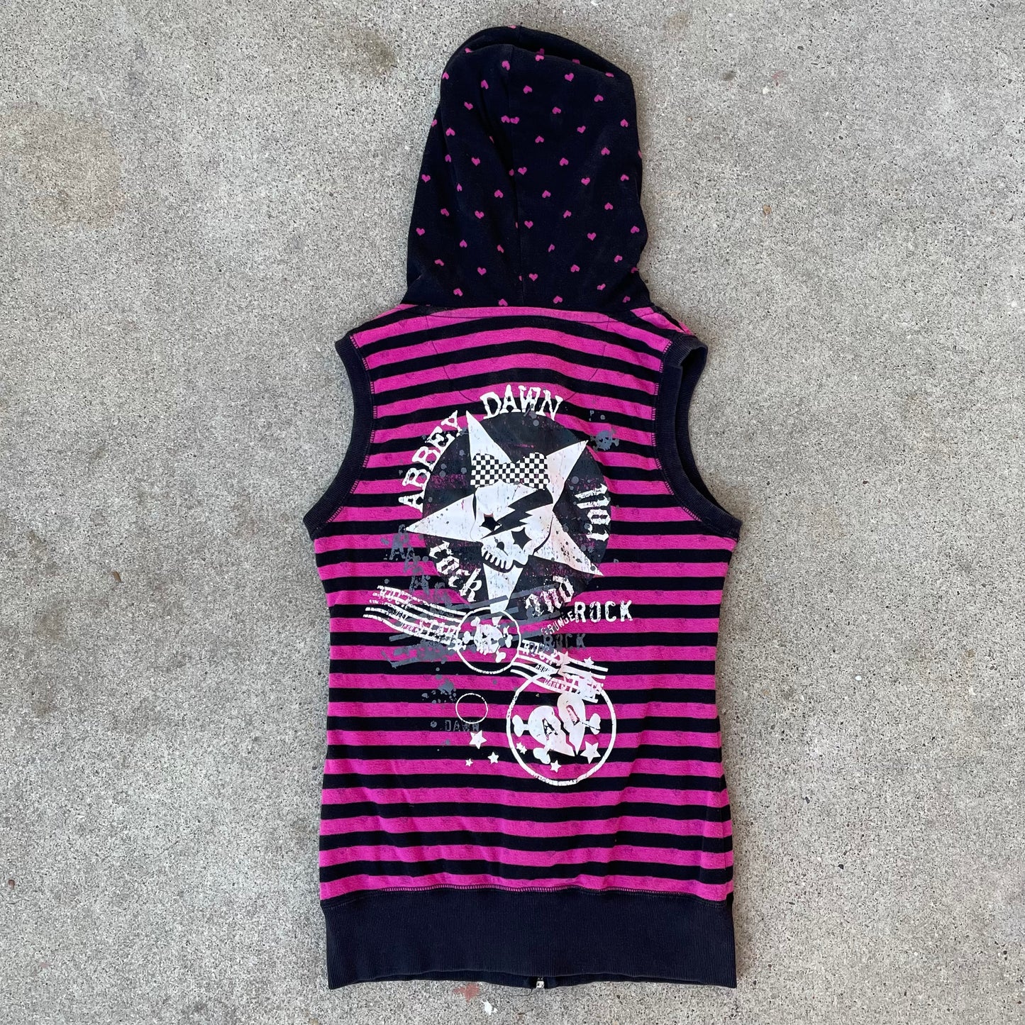 (L) Abbey Dawn pink striped sleeveless hoodie vest